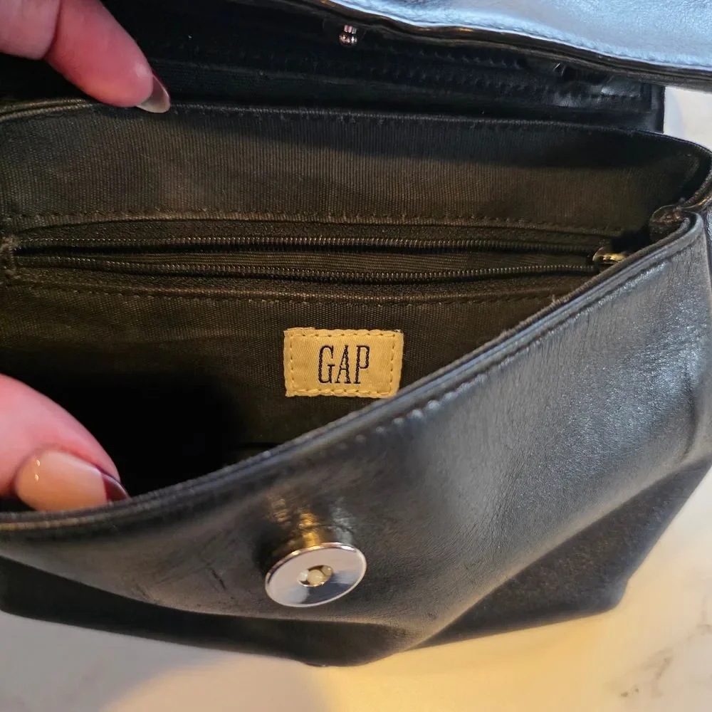 GAP Black Leather Crossbody Bag with Silver Buckle